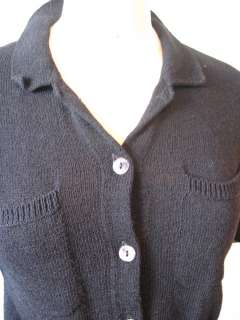 Margaret OLeary Black Rayon & Wool Polo Collar Button Front Cardigan 