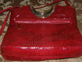 Karam NY Red leather embossed snake print purse  