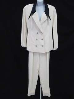 KARL LAGERFELD Cream Navy Wool Blazer Pants Suit 42  