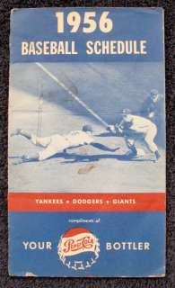 NICE 1956 New York Yankees Giants & Dodgers Pocket Schedule   PEPSI 