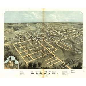  Historic Panoramic Map Hudson, Lenawee Co., Michigan 1868 