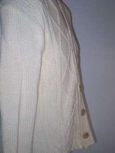 vtg 70s Cable knit cardigan sweater creme acrylic sz L  