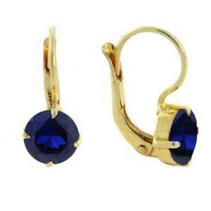 18K Gold over Sterling Silver Blue CZ Round Leverback 