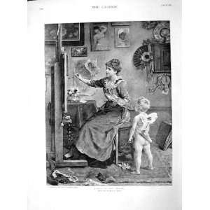   1892 Cupid Studio Lady Art Painting Artist Knaus Print: Home & Kitchen