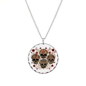  Necklace Circle Charm Flower Skulls Goth: Artsmith Inc 