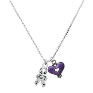   Animal Rescue and Translucent Purple Heart Charm Necklace: Jewelry