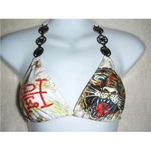 Ed Hardy White Tiger Swimwear Bikini Rhinestones NWT Authentic Size 