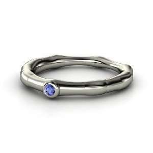  Bamboo One Stone Ring, 14K White Gold Ring with Sapphire Jewelry