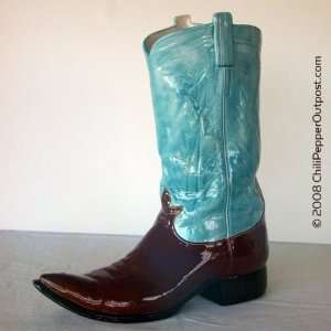  Ceramic Western Boot   Brown & Turquoise Glazed