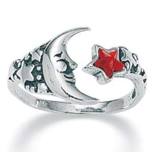 Sterling Silver Moon and Stars Crystal Ring Jewelry