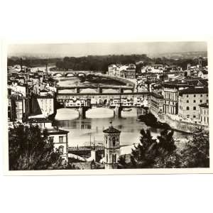   Vintage Postcard River Arno & a View of the Bridges Florence Italy