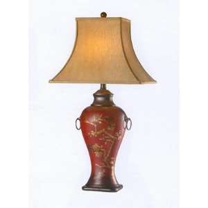  Hand Painted Antique Red Table Lamp One Pair