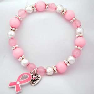  Pink Ribbon and Heart Breast Cancer Awareness Bracelet 