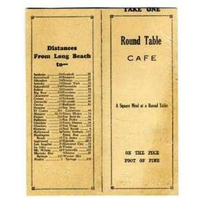  Round Table Cafe Menu Long Beach California 1932 