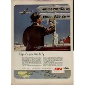   fly on a TWA Constellation .. 1951 Trans World Airlines ad, A0928