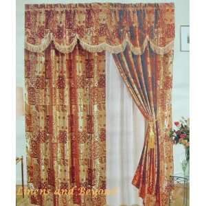    Brown Chenille Curtain Set w/ Valance/Sheer/Tassels
