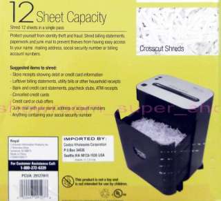 NEW Royal 12 Sheet Office Crosscut Paper Card Shredder PX1201 Jam Free 