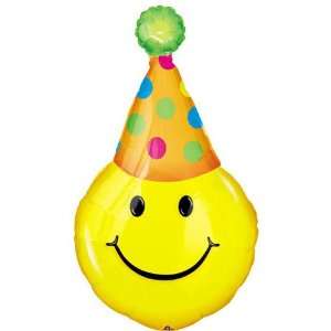   : Yellow Smiley Party Hat 39 Mylar Balloon Decoration: Toys & Games
