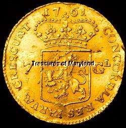 SCARCE 1761 NETHERLANDS GOLD 7 GULDEN (1/2 RIDER) 21mm / 4.9 g  