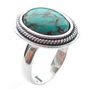 Natural Turquoise and Sterling Silver Oval Classic Ring