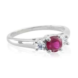 Natural Ruby and Diamond Ring in Platinum 3 Stone Ring (G, SI1 SI2, 0 
