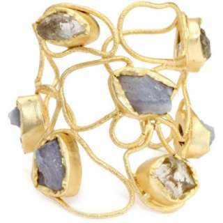 Zariin Luxor Stones and Druzy Grey Gold Cuff Bracelet   designer 