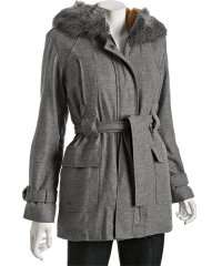 Bluefly   grey wool blend Melange Me hooded belted jacket customer 