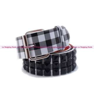 Color Pyramid Metal Studded Faux Leather Checker Belt  