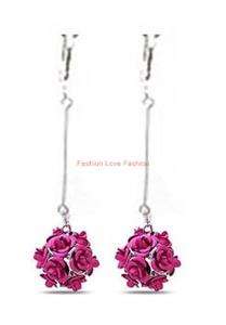 Pair ClipOn Dangle Earrings Options To Select:Rose,Purple Grape 