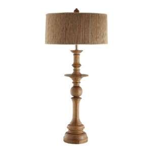  Round Beige Shade Dark Oak Round Wood Table Lamp: Home 