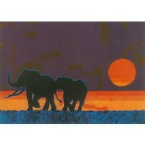  (6x9) Elephants Crossing the Tana River Greeting Card No 