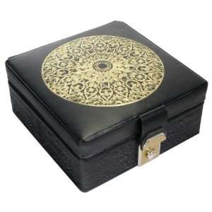   Leather Jewelry Box with Gold Arabesque Design: Home & Kitchen