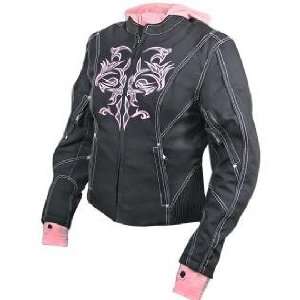 Womens Motorcycle Jacket with Hoodie and Reflective Graphics Sz L 