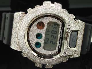 SHOCK/G SHOCK WHITE 4CT SIMULATED DIAMOND CUSTOM BEZEL 6900 WATCH 