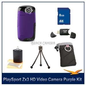  Kodak PlaySport Zx3 HD Video Camera Purple 8GB Bundle 