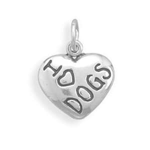 Sterling Silver I Love DOGS Charm with 18 Steel Chain 