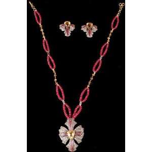 Citrine & Pink Tourmaline Necklace & Earrings Victorian Set   18 K 