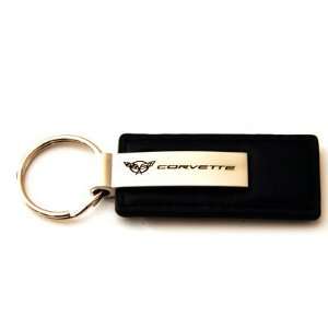   C5 Black Leather Official Licensed Keychain Key Fob Ring: Automotive
