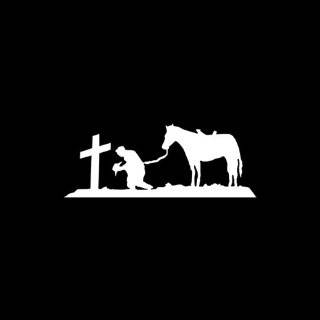  Cowboy Praying Cross with Horse Religious Vinyl Decal 