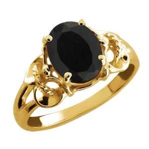  2.60 Ct Oval Black Onyx 10k Yellow Gold Ring: Jewelry
