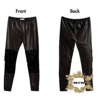 New Women 2 Tone Trendy Blacks Cotton Leather Look with Lace Leggings 
