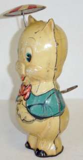 Antique Marx Toy Tin Wind Up Porky Pig w/ Umbrella 1939  