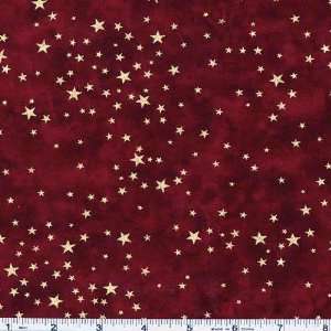  45 Wide Moda Metallic Basics Stars Burgundy Fabric By 