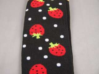 Black white Red strawberry strawberries knee socks NEW  
