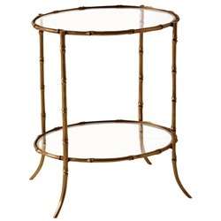 ANTIQUE BRASS Bamboo Side End Table, Hollywood Regency  