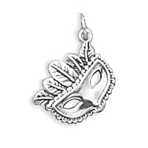   Mardi Gras Mask with Feathers Charm .925 Sterling Silver Jewelry