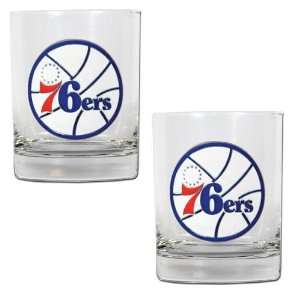  Philadelphia 76ers NBA 2pc Rocks Glass Set   Primary Logo 
