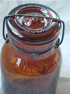 Vintage Amber Lightning Canning Jar   Quart  