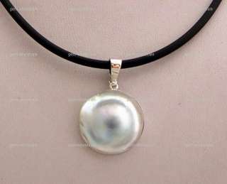 Nice natural 22mm gray mabe pearl pendant necklace gem  