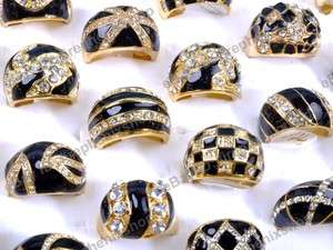   lots 20 black enamel glaze crystal rings gold p jewelry  